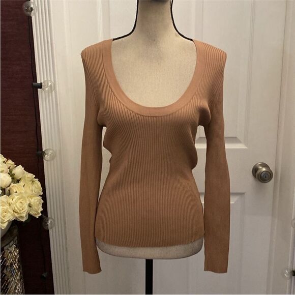 A.L.C. Ribbed Tan Long Sleeve Top, XL - Picture 5 of 12